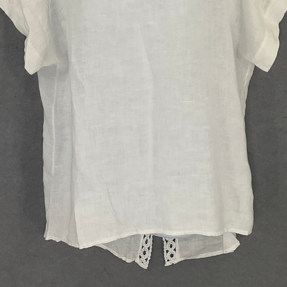 Terzo Millennio Italy 100% Linen‎ White Top Crochet Back Womens Sz L Sustainable - Picture 5 of 10